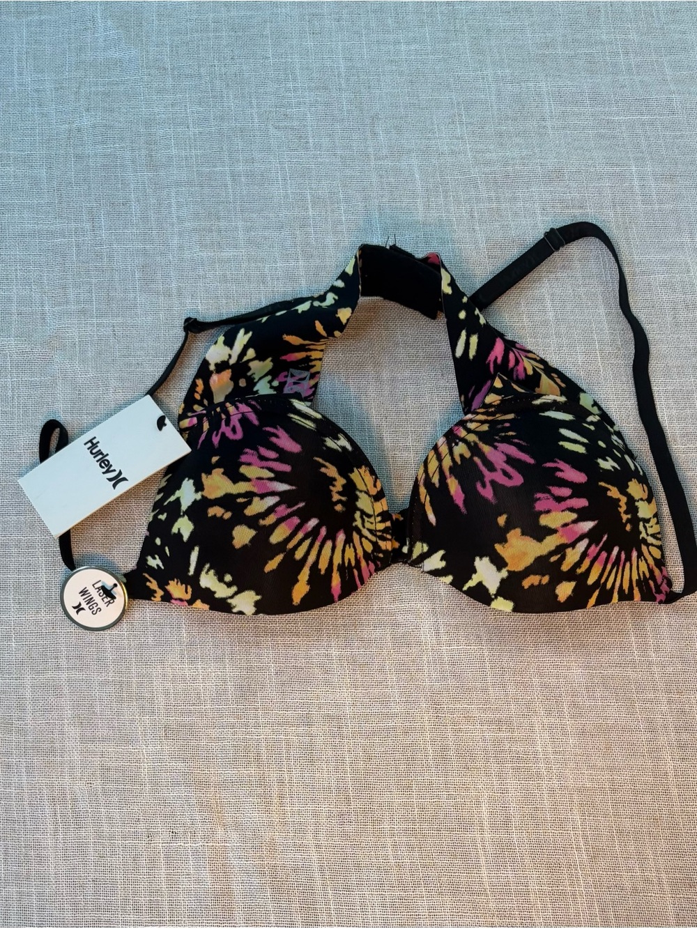 Hurley Black Floral Tie-Dye Push-Up Bikini Top